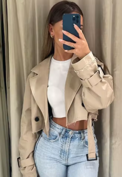 Women's short jacket with belt